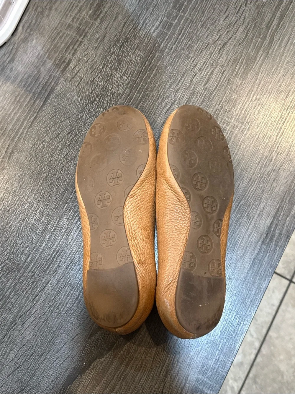 Tory Burch Cognac Leather Logo Ballet Flats